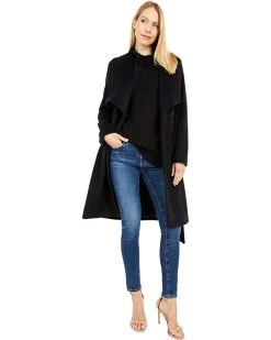Cole Haan 39" Slick Wool Wrap Coat with Exaggerated Collar | Coats & Outerwear