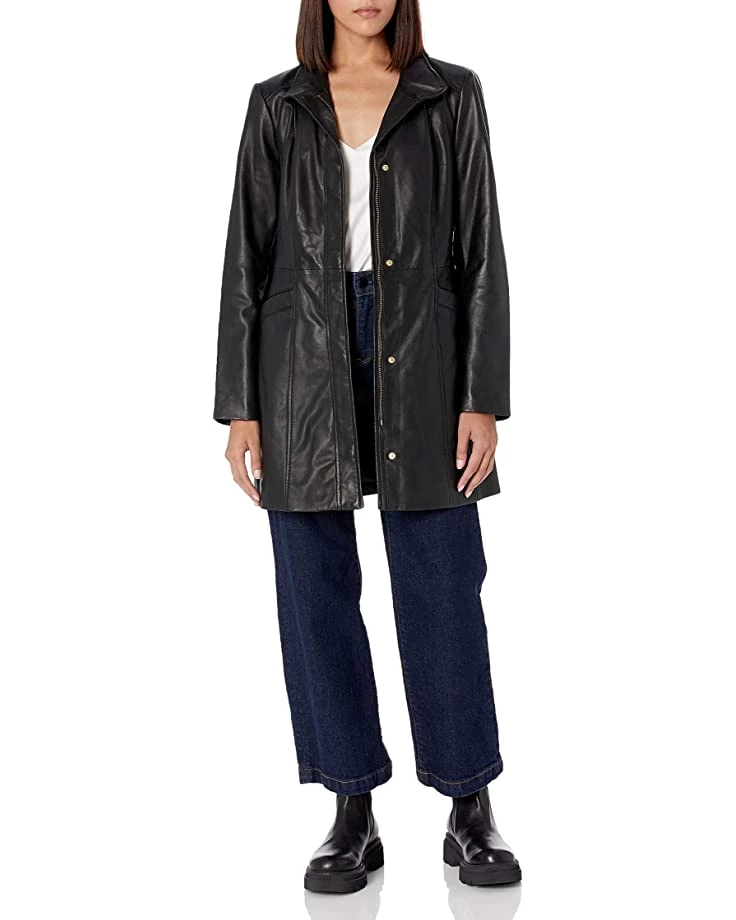 Cole Haan Women's Leather Collarless Jacket | Coats & Outerwear 1 Cole Haan Women's Leather Collarless Jacket | Coats & Outerwear