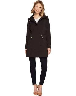 Cole Haan 34 1/2" Single Breasted Rain Jacket with Removable Hood | Coats & Outerwear